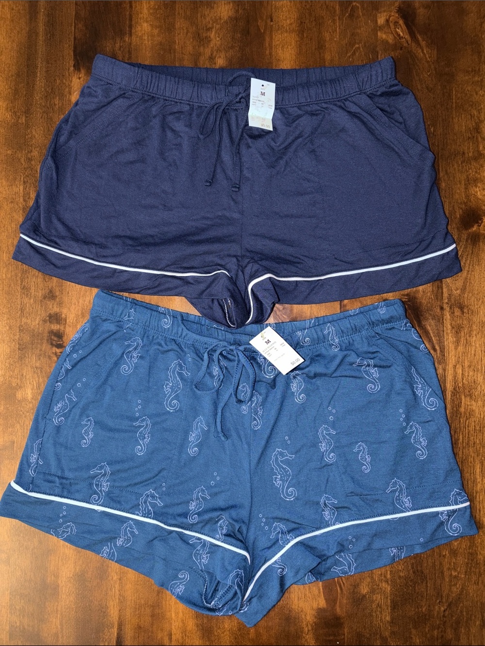 Pair (2) of Auden Women's Cloud Knit Sleepwear Shorts Navy / Seahorse NWT M